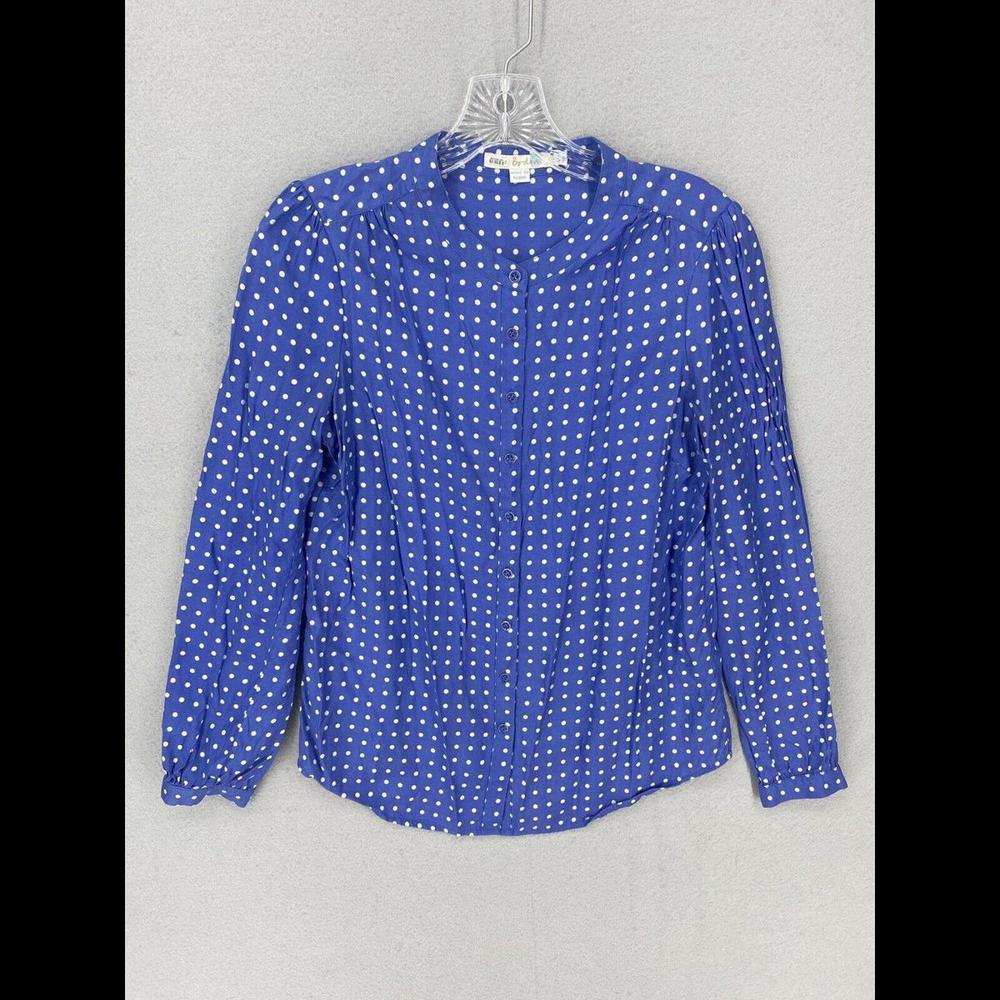 Boden Womens Blouse Size 4 Blue White Polka Dot Long Sleeve Collared Shirt